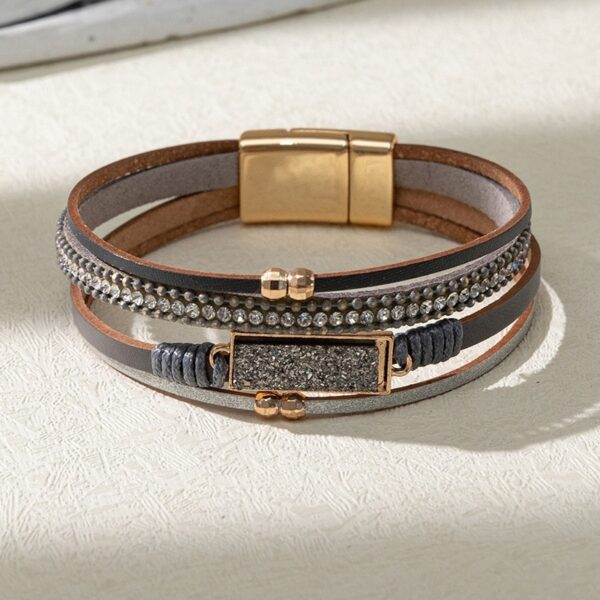 Wholesale Multi layer diamond crystal magnetic buckle bracelet