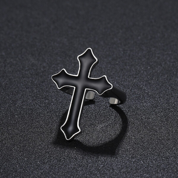 oly-6768b367aa3827c1277facebdd145059 Wholesale Retro Black Large Cross Open Ring Women's Gothic Fashion Alloy Men's Halloween Jewelry Ring