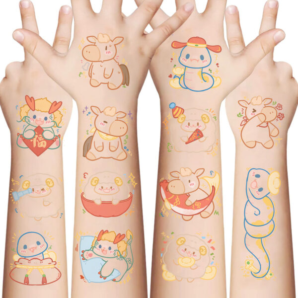 Wholesale 10 new dopamine color zodiac new year new year tattoo stickers decorative arm cheek water transfer stickers