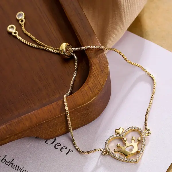 Wholesale Simple Style Commute Heart Shape Copper Inlay Zircon 18k Gold Plated Bracelets