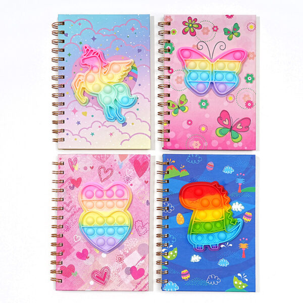 Wholesale bubble pop coil book dinosaur unicorn silicone notebook