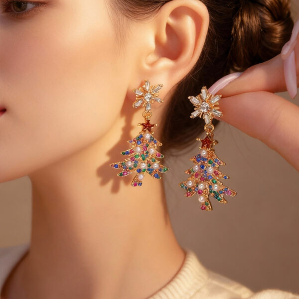 Wholesale Diamond Christmas tree bell Christmas earrings