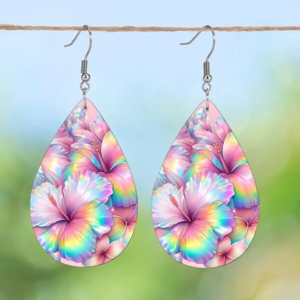 Wholesale Cross Border Bright Colorful Flower Pattern Double Sided PU Leather Earrings Lightweight for Mother's Day Gift