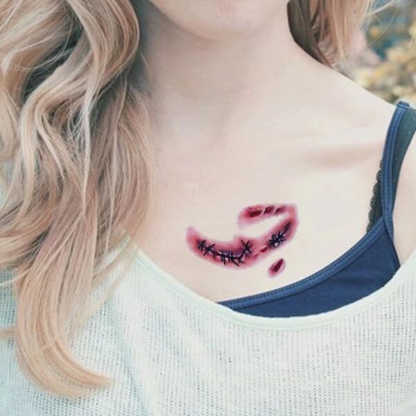 Wholesale in stock Halloween Realistic Scar Tattoo Sticks Tooth Marks Scratches Stitch Wound Scars Horror Party Tattoo Sticks