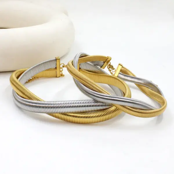 PVD Coated 18K Gold Real Gold Plated Geometric 304 Stainless Steel Retro Simple Style Waterproof Non Tarnish Bracelets Necklace Jewelry Set