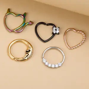 Wholesale Fashion Moon Heart Shape Stainless Steel Inlay Zircon Nose Ring 1 Piece Nose Pin