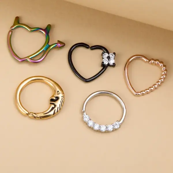 Wholesale Fashion Moon Heart Shape Stainless Steel Inlay Zircon Nose Ring 1 Piece Nose Pin
