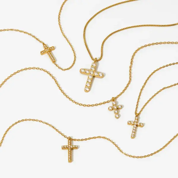 Wholesale PVD Coated Real Gold Plated 16K Gold White Gold Plated Cross 304 Stainless Steel Modern Style Artistic Waterproof Non Tarnish 304 Stainless Steel Necklace