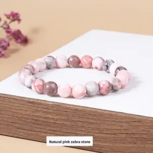 Natural Pink Zebra Bracelet / Diameter 8.1-8.8mm (about 21-23 Pieces)