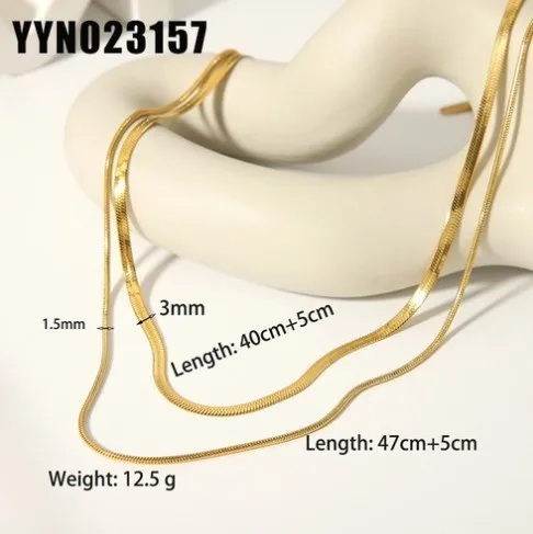 Wholesale 201 Stainless Steel Solid Color PVD Coated Real Gold Plated 18K Gold Modern Style Simple Style Streetwear Waterproof Non Tarnish Cable Chain Lobster Trigger Clasp Closure Gold Silver Double Layer Necklaces