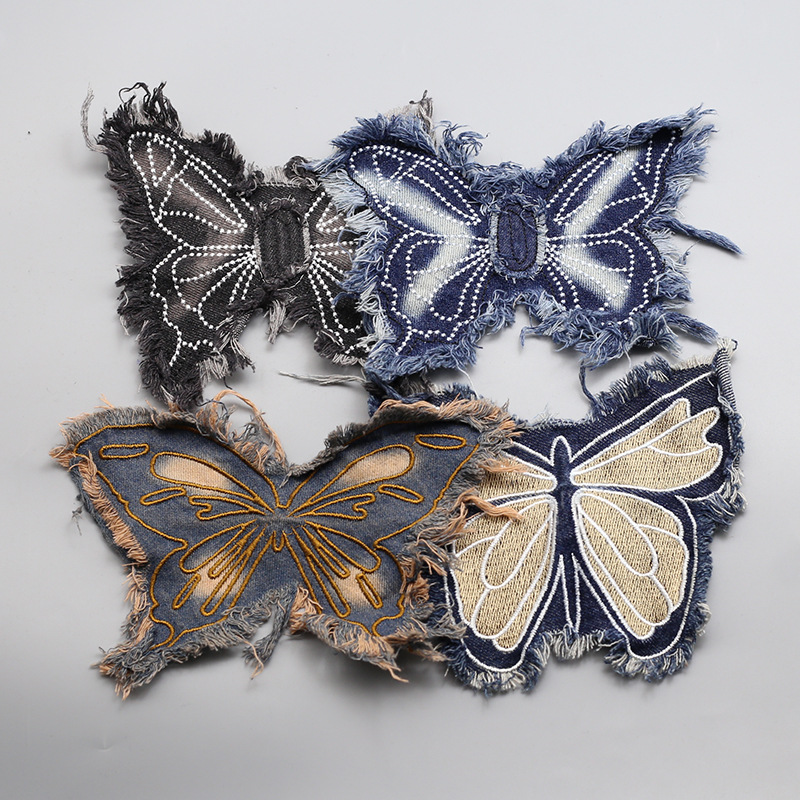 Wholesale Denim Tassel Edge Butterfly Cloth Sticker Patch Embroidered Piece Cloth Sticker Clothing Bag Hand-ed Decorative Cloth Sticker DIY Aessories