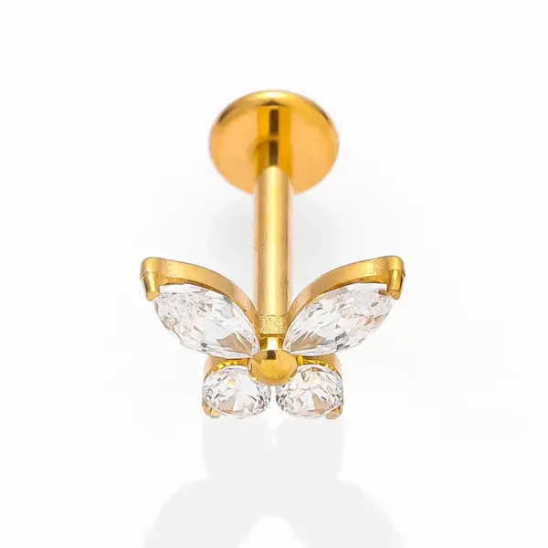 Wholesale 1 Piece Lip Rings Nordic Style Simple Style Cool Style Bee Butterfly Titanium Alloy Plating Inlay Zircon 18K Gold Plated Lip Rings Ear Cartilage Rings & Studs Nose Rings & Studs