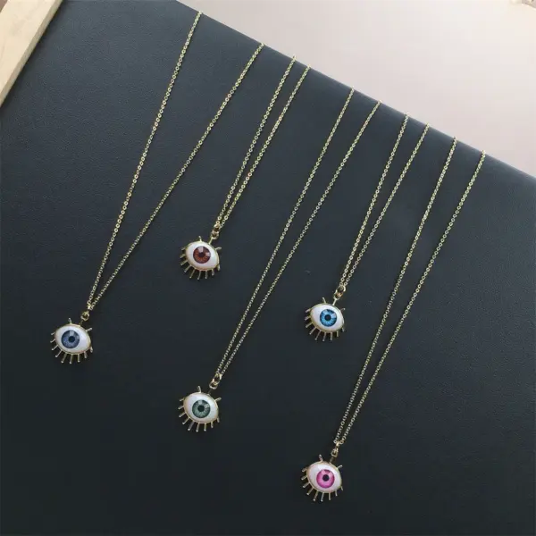 Plastic Copper Cable Chain Devil's Eye Pendant Necklace