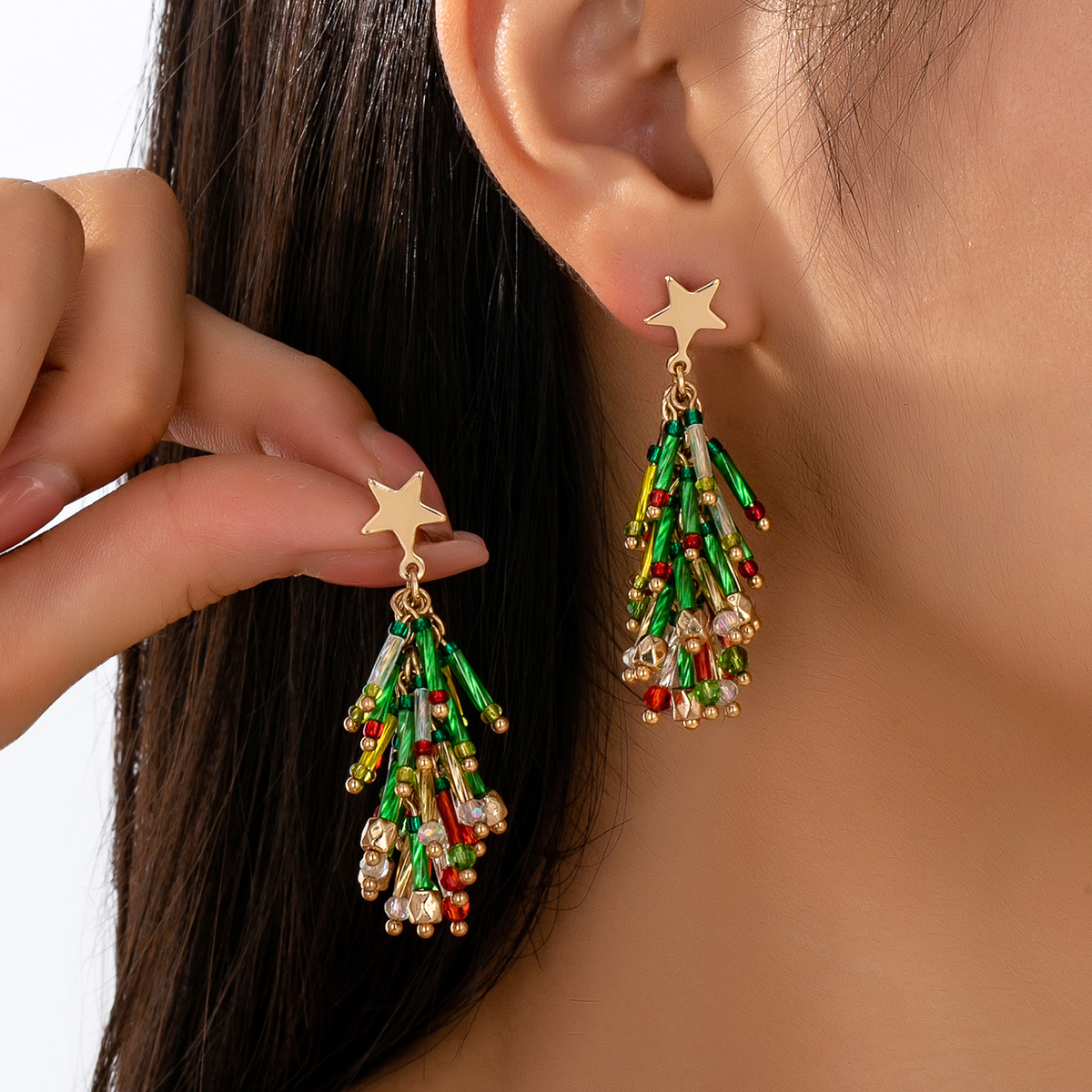 Wholesale Christmas tree bell beaded snowman earrings