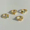 Wholesale Retro Geometric Titanium Steel Plating Inlay Zircon 18k Gold Plated Open Ring
