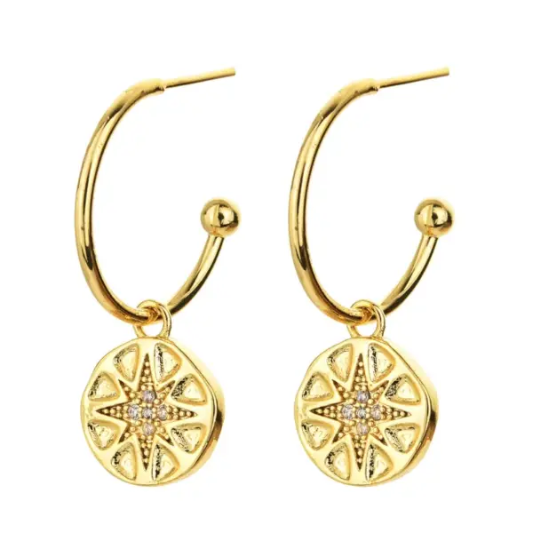 Wholesale Fashion Heart Devil Eye Plated 14k Real Gold Zircon Pearl Copper Earrings