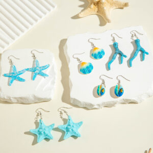 Wholesale Cross-Border New Bohemian Resin Shell Starfish Earrings Summer Vacation Style Ocean Series Earrings for Women