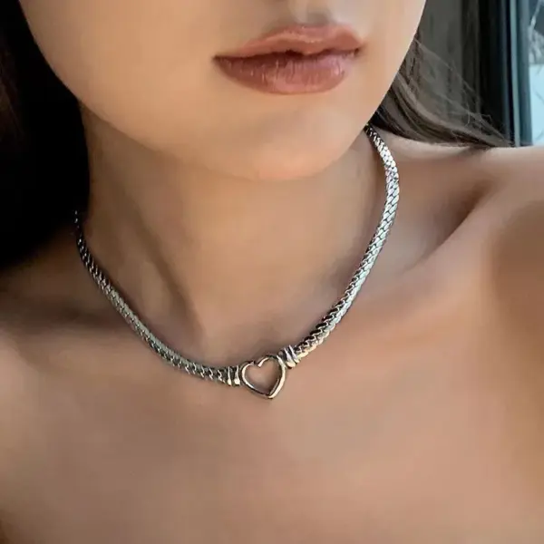 Wholesale Jewelry Lady Heart Shape Titanium Steel Plating Necklace