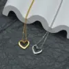 Wholesale 304 Stainless Steel Ferroalloy Heart Shape PVD Coated Stone-Free 18K Real Gold Plated Simple Style Waterproof Non Tarnish Plating Necklace
