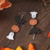 Wholesale Cross Border New Halloween Witch Pumpkin Bat Ghost Pendant Earrings Wooden Double Sided Halloween Earrings Gift