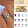 Wholesale European and American cross-border hot selling Mother's Day 12-color birthday stone three-piece combination stacked ring lettering personalized fashion jewelry