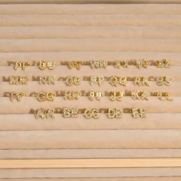 Wholesale 1 Pair Simple Style Letter Inlay Copper Zircon Gold Plated Ear Studs