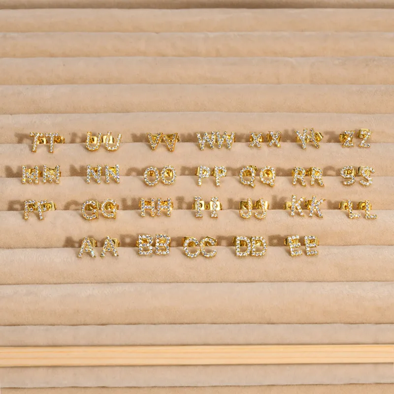 Wholesale 1 Pair Simple Style Letter Inlay Copper Zircon Gold Plated Ear Studs
