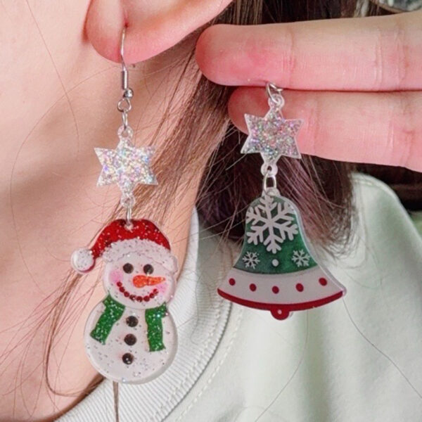 Wholesale Christmas Earrings Cartoon Contrasting Color Snowman Bell Acrylic Earrings