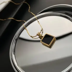 01-J1 Titanium Steel Square Plate Necklace / Gold