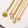 Wholesale Copper 18K Gold Plated Glam Retro Plating Inlay Sun Palm Heart Shape Zircon Pendant Necklace