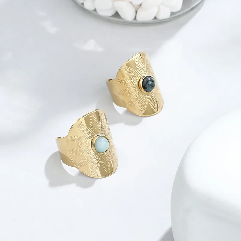 Wholesale Vacuum Plating Real Gold Plated Round 304 Stainless Steel Fashion Waterproof Non Tarnish Open Ring