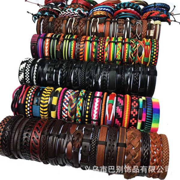 Wholesale 100 arbitrary mixed color hand-woven leather bracelet