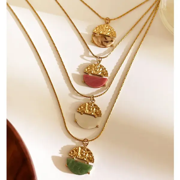 Wholesale 304 Stainless Steel Round PVD Coated Natural Stone Real Gold Plated Nordic Style Simple Style Commute Waterproof Non Tarnish Irregular Surgical Steel Bamboo Necklace Lobster Trigger Clasp Closure Pendant Necklace