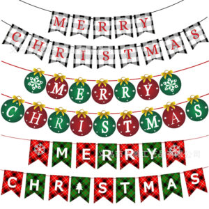 Wholesale Christmas holiday banner flag decoration hanging flag letter colorful flag flower Christmas holiday party decoration supplies