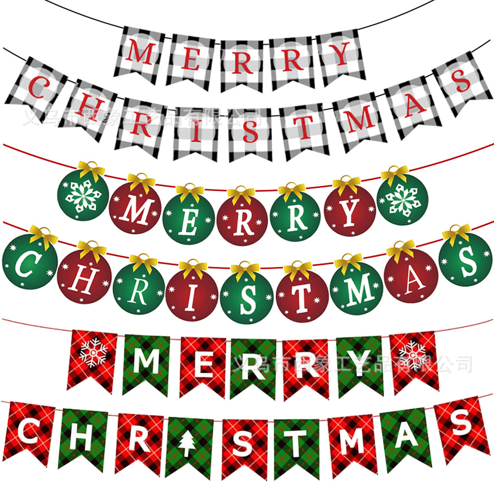 Wholesale Christmas holiday banner flag decoration hanging flag letter colorful flag flower Christmas holiday party decoration splies