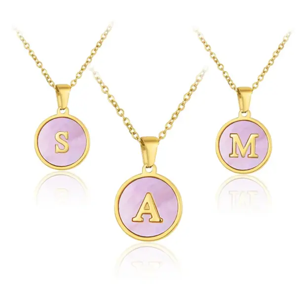 Wholesale Jewelry Simple Style Letter Titanium Steel Shell 18K Gold Plated Plating Inlaid Shell Necklace