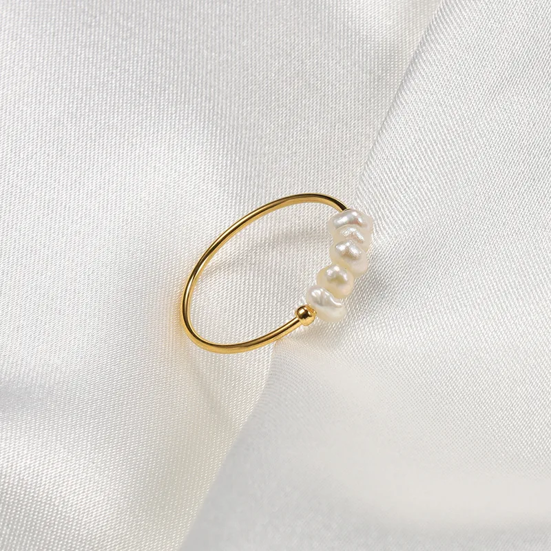 Wholesale PVD Coated 18K Gold Plated Geometric Freshwater Pearl Titanium Steel Simple Style Rings
