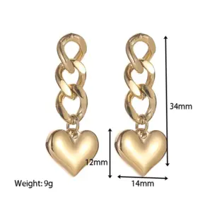 Wholesale PVD Coated 18K Gold Real Gold Plated Heart Shape 304 Stainless Steel Fashion Waterproof Non Tarnish Drop Earrings
