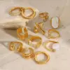 PVD Coated Real Gold Plated Geometric 304 Stainless Steel Vintage Style French Style Waterproof Non Tarnish Open Rings Rings
