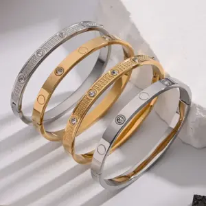 Casual Vacation Modern Style Simple 304 Stainless Steel 18K Gold Plated Rhinestones Bangle In Bulk