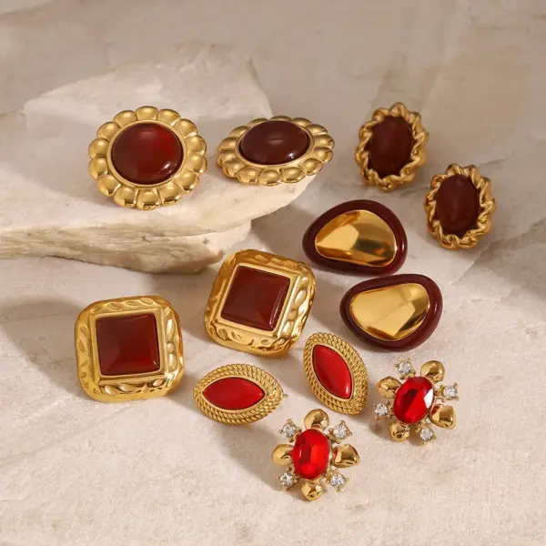 PVD Coated Real Gold Plated 18K Gold Geometric 304 Stainless Steel Elegant Waterproof Non Tarnish Ear Studs