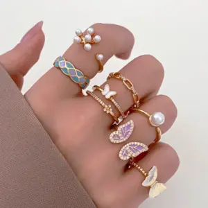 Wholesale Ig Style Basic Geometric Butterfly Copper Plating Inlay Zircon 14k Gold Plated Open Rings