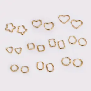 Wholesale 303 Stainless Steel Stainless Steel Solid Color Electroplating Imitation Gold Simple Style Asymmetrical Plating Gold Hoop Earrings