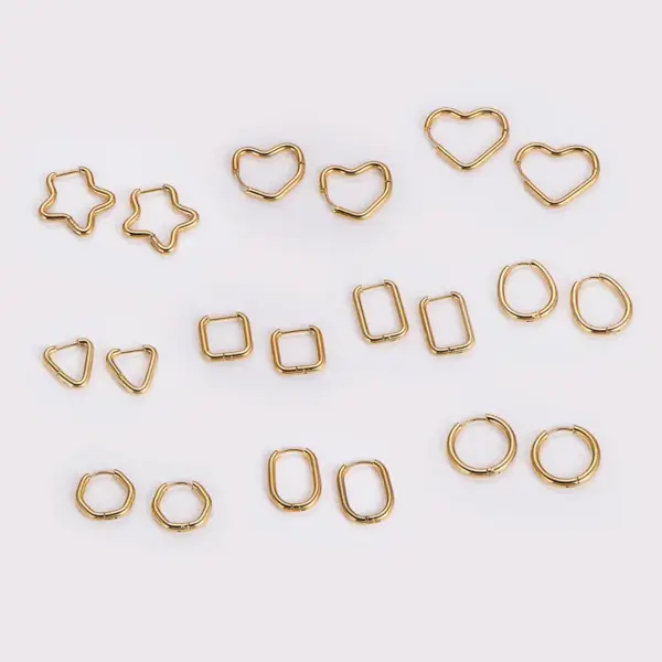 Wholesale 303 Stainless Steel Stainless Steel Solid Color Electroplating Imitation Gold Simple Style Asymmetrical Plating Gold Hoop Earrings