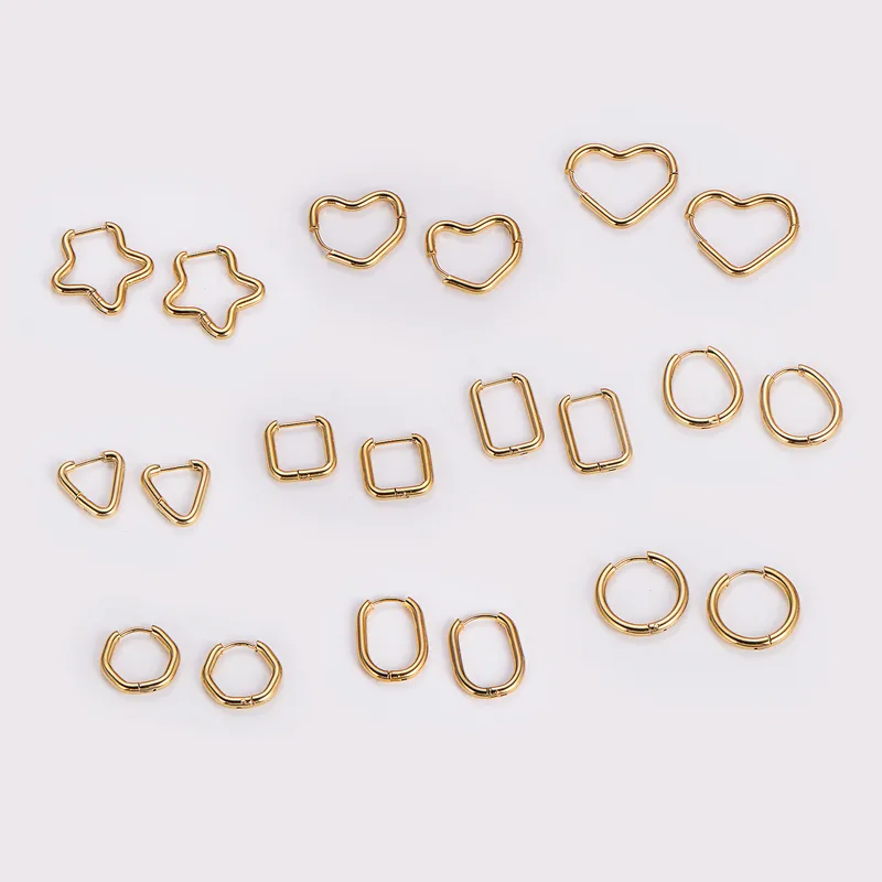 Wholesale 303 Stainless Steel Stainless Steel Solid Color Electroplating Imitation Gold Simple Style Asymmetrical Plating Gold Hoop Earrings