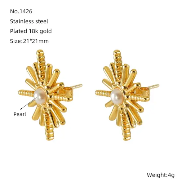 Wholesale 1 Pair Simple Style Classic Style Hexagram Inlay 304 Stainless Steel Artificial Pearls 18K Gold Plated Ear Studs