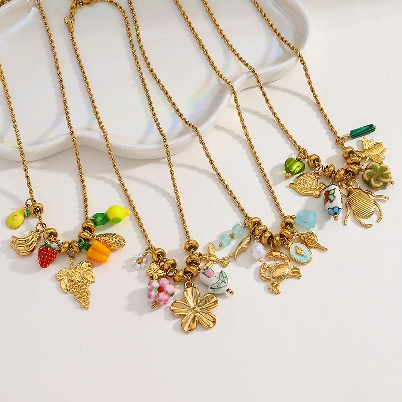 Wholesale Romantic Casual Stainless Steel Plated 18K Gold Imitation Pearl Grape Pendant Necklace Fine Pendant Decoration Decorative Stone Jewelry