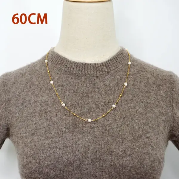 Wholesale Freshwater Pearl Ferroalloy Round Vacuum Plating Gold Plated Simple Style Classic Style Waterproof Non Tarnish Beaded Plating Gold Sweater Chain Long Necklace