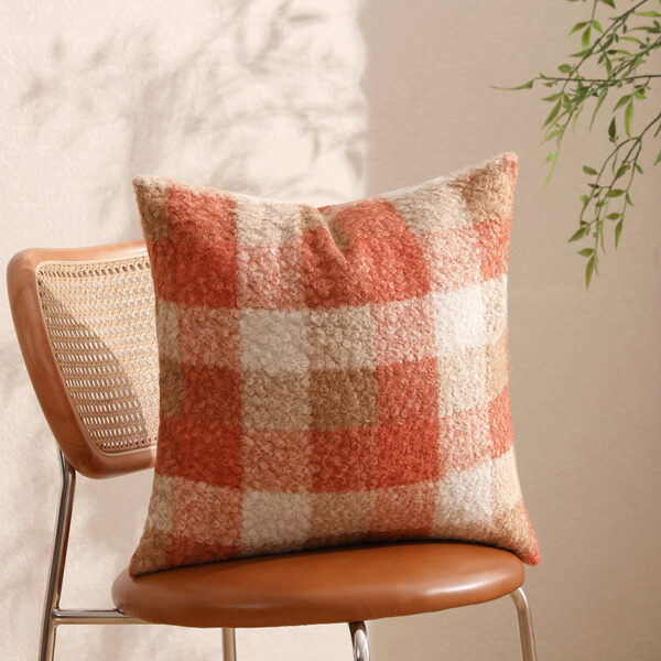 oly-67e1265139196678fff029c0564e6353 Wholesale Warm orange and brown plaid gradient wool pillow cushion cover