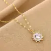 Wholesale Fashion Flower Titanium Steel Inlay Artificial Crystal Necklace